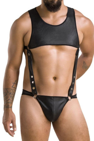 Мужское кожаное боди Passion 056 Adam L/XL Black, заклепки