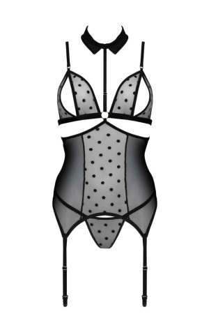 Корсет с открытой грудью Passion DOMINICA CORSET S/M black, пажи для чулок, стринги || 