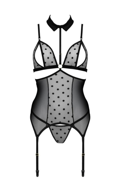 Корсет с открытой грудью Passion DOMINICA CORSET S/M black, пажи для чулок, стринги