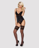 Сатиновый кружевной корсет Obsessive 810-COR-1 babydoll & thong S/M, черный, корсет, танга || 