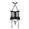 Сетчатый комплект корсет с халтером, съемные подвязки и трусики Amanda Corset black L/XL - Passion || 
