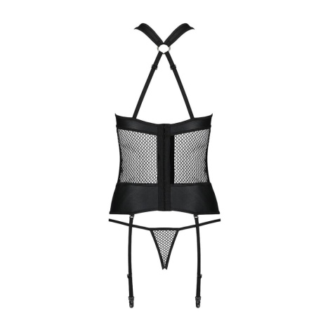 Сетчатый комплект корсет с халтером, съемные подвязки и трусики Amanda Corset black L/XL - Passion || 