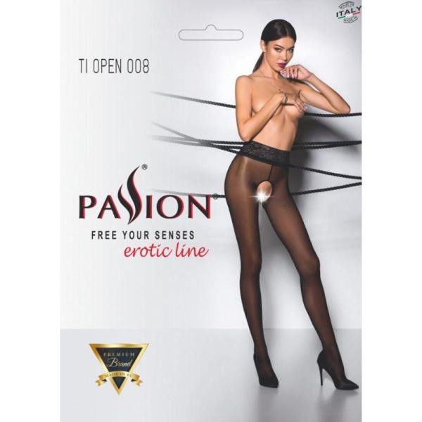 Эротические колготки TIOPEN 008 black 3/4 (30 den) — Passion, с вырезом