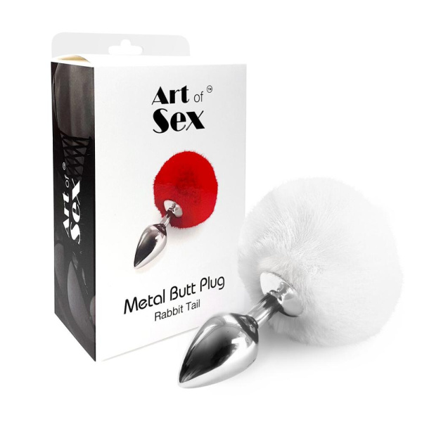 Металлическая анальная пробка М Art of Sex — Bunny Tails Butt plug, Белый