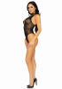 Leg Avenue Net and lace halter bodysuit OS Black || 