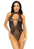 Leg Avenue Net and lace halter bodysuit OS Black || 