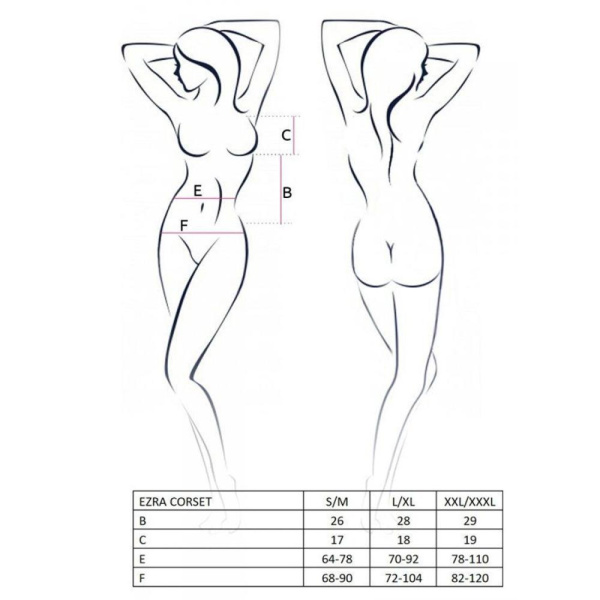 Корсет с декольте ERZA CORSET black L/XL - Passion, пажи, трусики, полупрозрачный