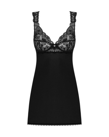 Сорочка бэби-долл с кружевом на груди Obsessive Donna Dream babydoll M/L Black, стринги || 