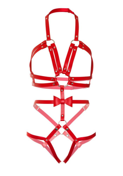 Портупея-тедди из ремней Leg Avenue Studded O-ring harness teddy L Red, экокожа