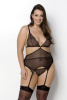 Корсет с пажами Passion Amberly Corset 4XL/5XL black, ассиметричный крой, кружева, стринги