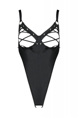 Боди из экокожи Passion Celine Body 4XL/5XL black, с доступом, открытый || 