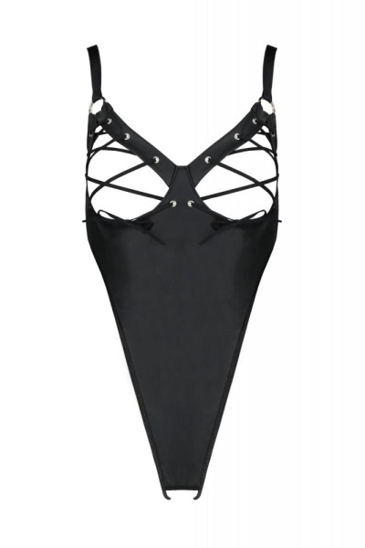 Боди из экокожи Passion Celine Body 4XL/5XL black, с доступом, открытый