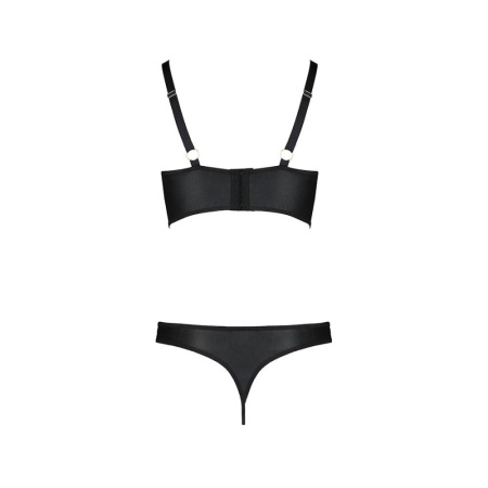 Комплект из эко-кожи с люверсами и ремешками Malwia Bikini black S/M — Passion, бра и трусики || 