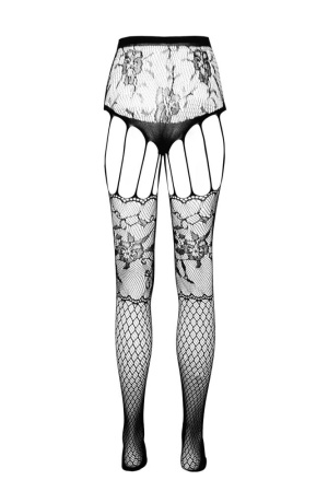 Эротические колготки-бодистокинг Passion ECO S004 white, закрытые трусики, декор, подвязки || 