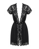 Сатиновый открытый пеньюар на поясе Obsessive 810-PEI–1 peignoir black L/XL, черный || 