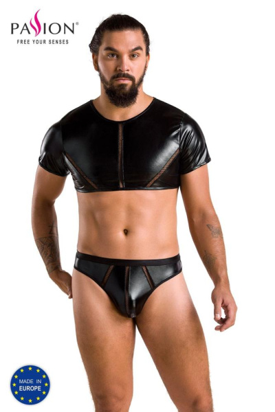 Комплект мужского белья под латекс Passion 057 Set Peter S/M Black, кроп-топ, стринги