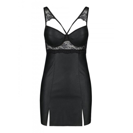Бэби-долл из эко-кожи и кружева Loona Chemise black S/M - Passion || 