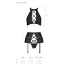 Комплект из эко-кожи с имитацией шнуровки Nancy Set black S/M - Passion топ, трусики и пояс для чуло || 