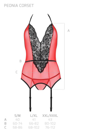 Корсет с пажами для чулок Passion PEONIA CORSET L/XL red, стринги || 