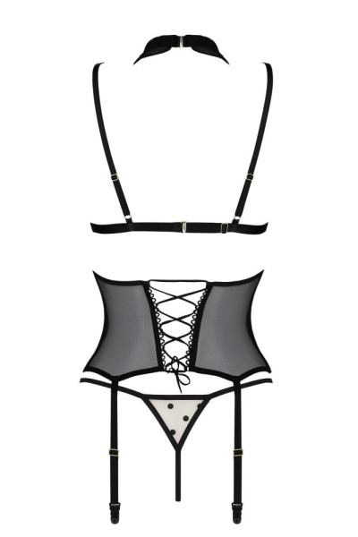 Корсет с открытой грудью Passion DOMINICA CORSET L/XL beige, пажи для чулок, стринги