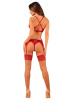 Комплект белья Obsessive Lacelove cupless 3-pcs set M/L Red, бюстгальтер, стринги, пояс для чулок || 