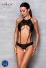 Боди с открытым доступом Passion TASMINA BODY XXL/XXXL, black, экокожа, шнуровки, ажурные кружева || 