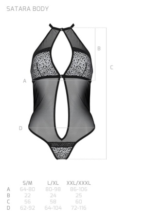 Сетчатое боди с кружевом на груди Passion SATARA BODY L/XL black || 
