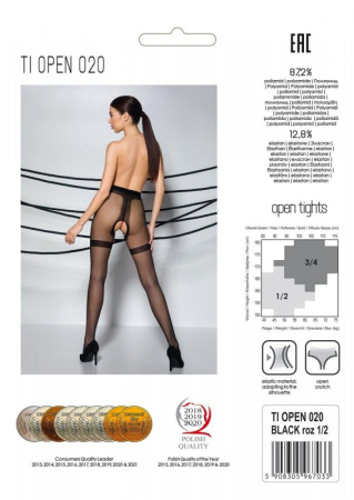 Колготки с открытым доступом, имитация чулок Passion TIOPEN 020 black 3/4 (20 den) || 
