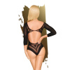 Боди Penthouse Under My Spell XL Black, длинные рукава, рисунок перевернутая лилия, глубокий вырез || 