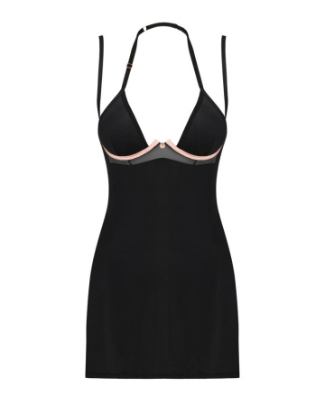 Сорочка Obsessive Selinne chemise & thong M/L Black, стринги, двойные бретели || 