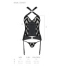 Сетчатый комплект с узором: корсет с халтером, подвязки, трусики Hima Corset black XXL/XXXL - Passio || 