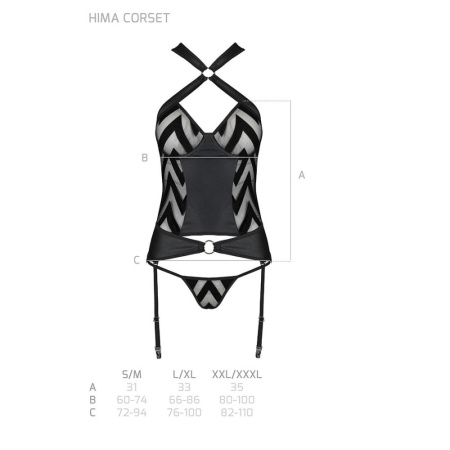 Сетчатый комплект с узором: корсет с халтером, подвязки, трусики Hima Corset black XXL/XXXL - Passio || 